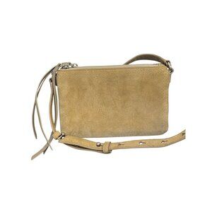 Allsaints Tan Suede Crossbody Bag With Adjustable Strap & Dual Compartments